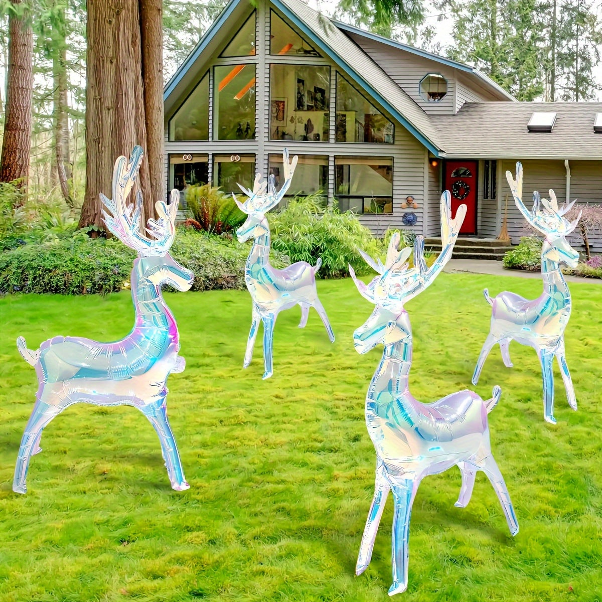 2pcs Extra Tall 94cm Self-Standing Inflatable Reindeer Decorations with Glowing Antlers