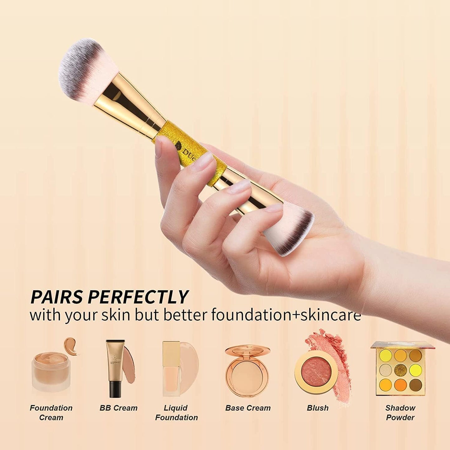 2-in-1 Foundation Contour Brush Set - Double Ended Makeup Brushes for Effortless Blending of Liquid, Powder, and Cream Cosmetics