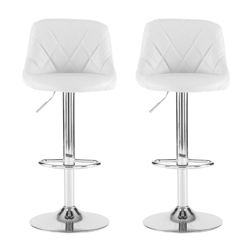 Neo Adjustable Chrome & White Leather Bar Stools - Set of 2