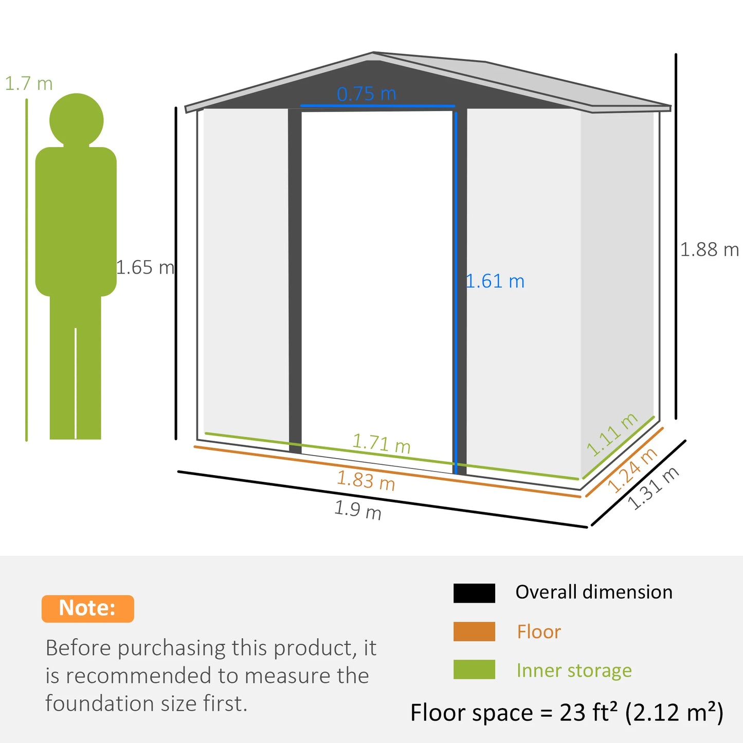 6.2 x 4.3 Ft Metal Garden Shed with Ventilation Slots for Outdoor Use