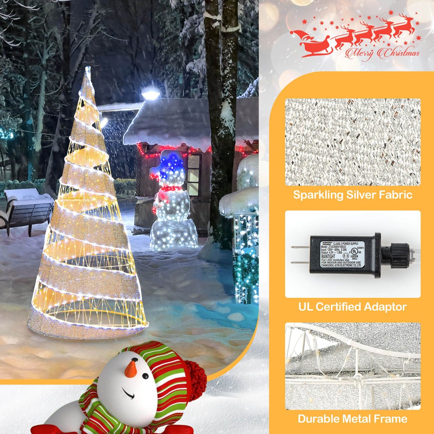 5FT Pre-Lit Christmas Cone Tree with Warm White and White LED Lights