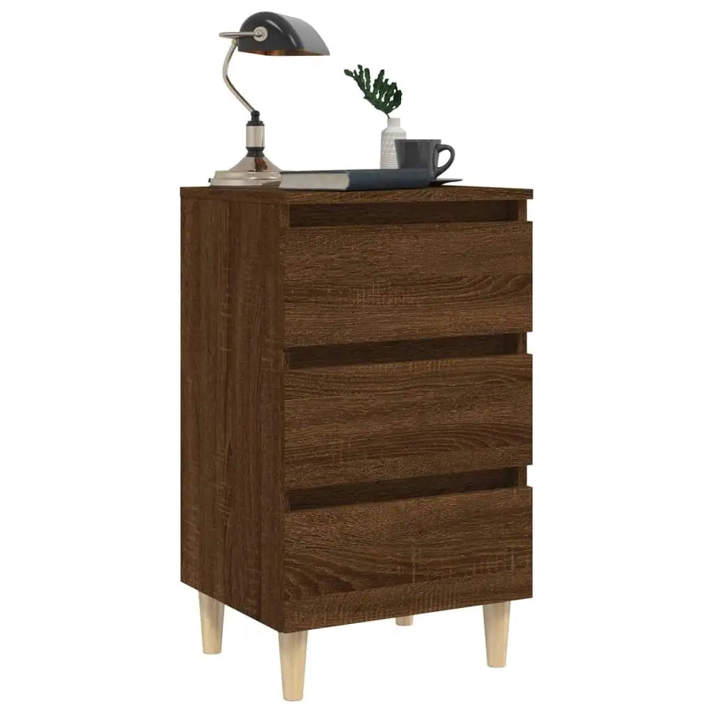 Solid Wood Legs Bed Cabinet in Brown Oak - 40X35X69 Cm Storage Solution