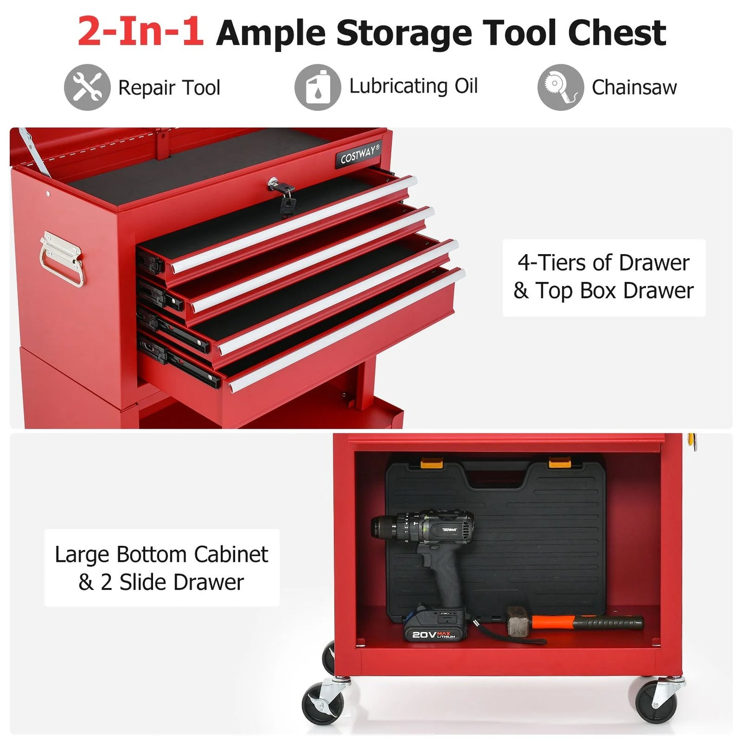 Lockable Tool Storage Cabinet with Handle, Drawers, Wheels and EVA Liner