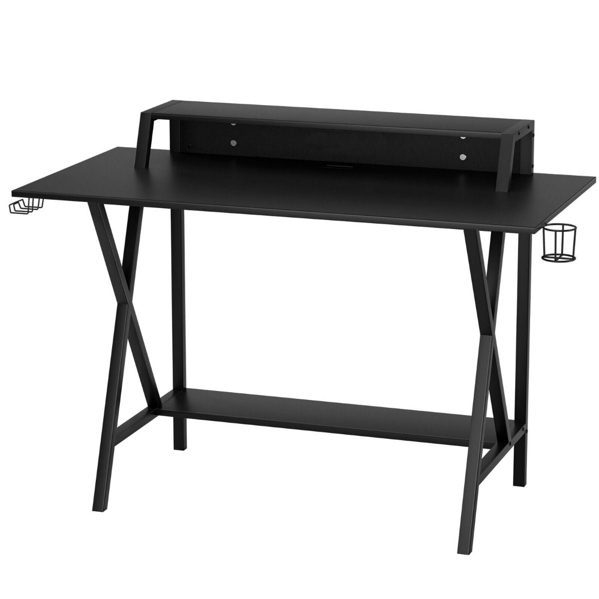 Ergonomic Gaming Computer Desk with Cup Holder and Monitor Riser