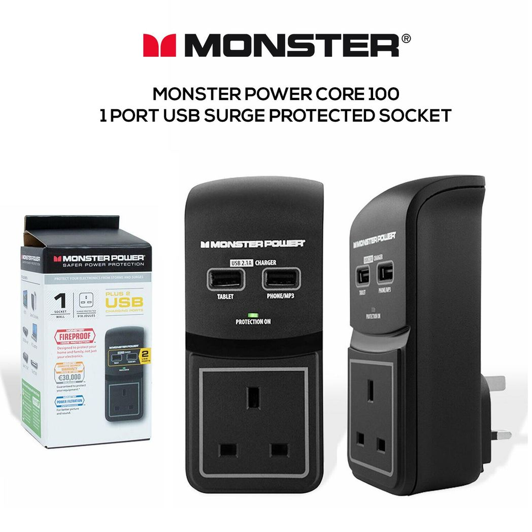 Monster Power Core 100: Surge-Protected Socket with Dual USB Charging Ports