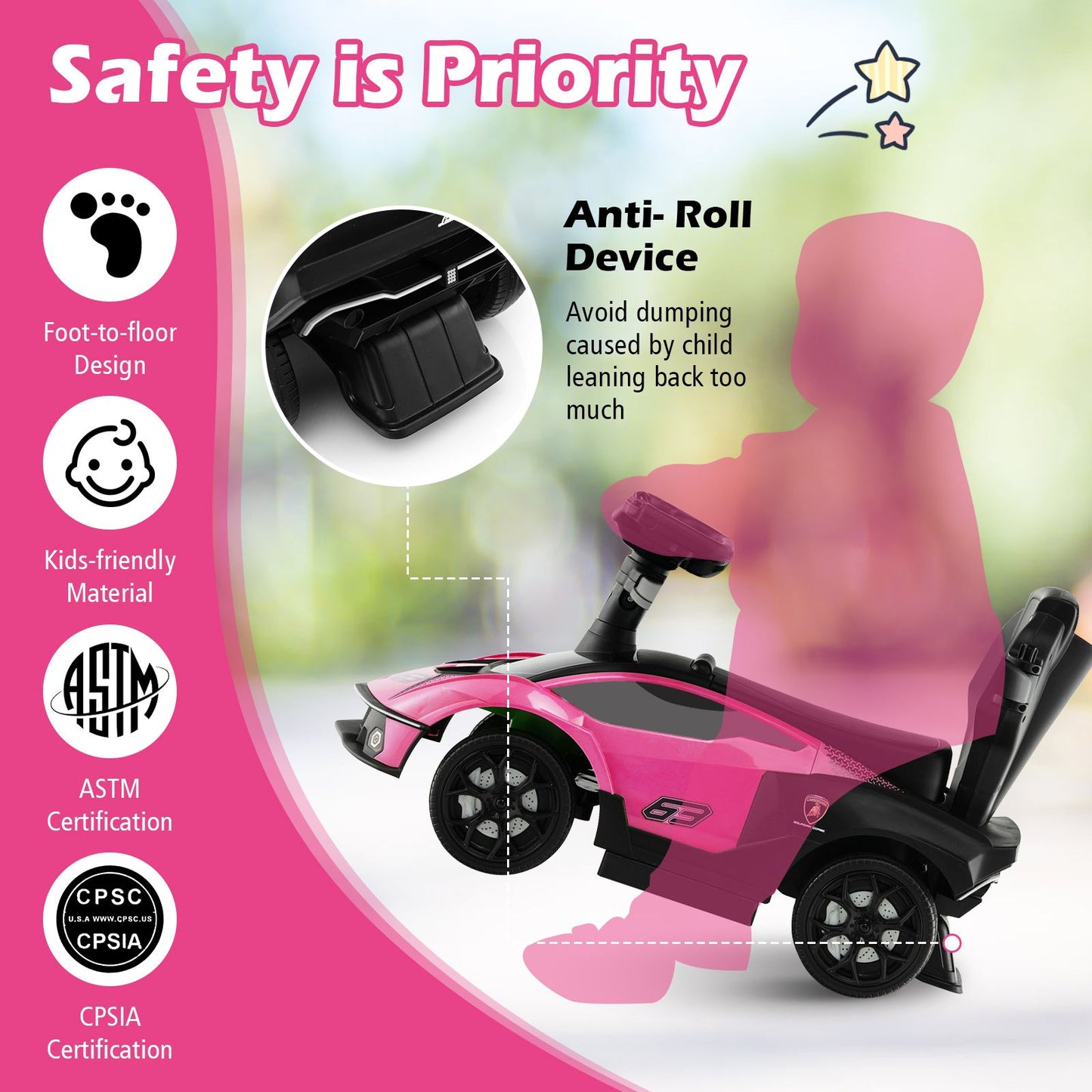 Luxury Lamborghini Ride-On Car for Kids with Convenient Push Handle
