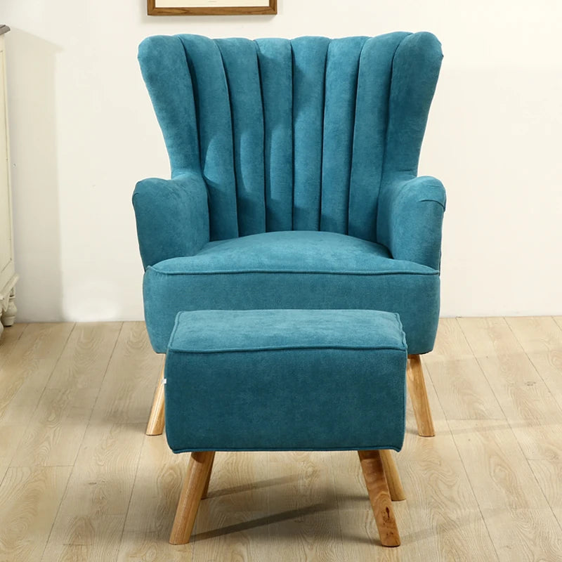 Faux Wool Upholstered Armchair and Footstool for Study and Living Room Makeup Room