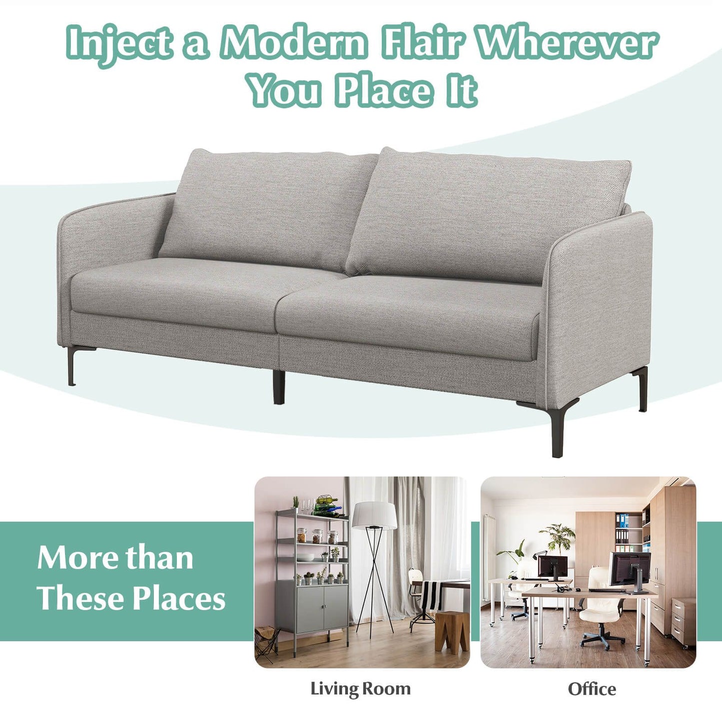 Modern Loveseat 3-Seater Upholstered Sofa with Washable Cushion Covers