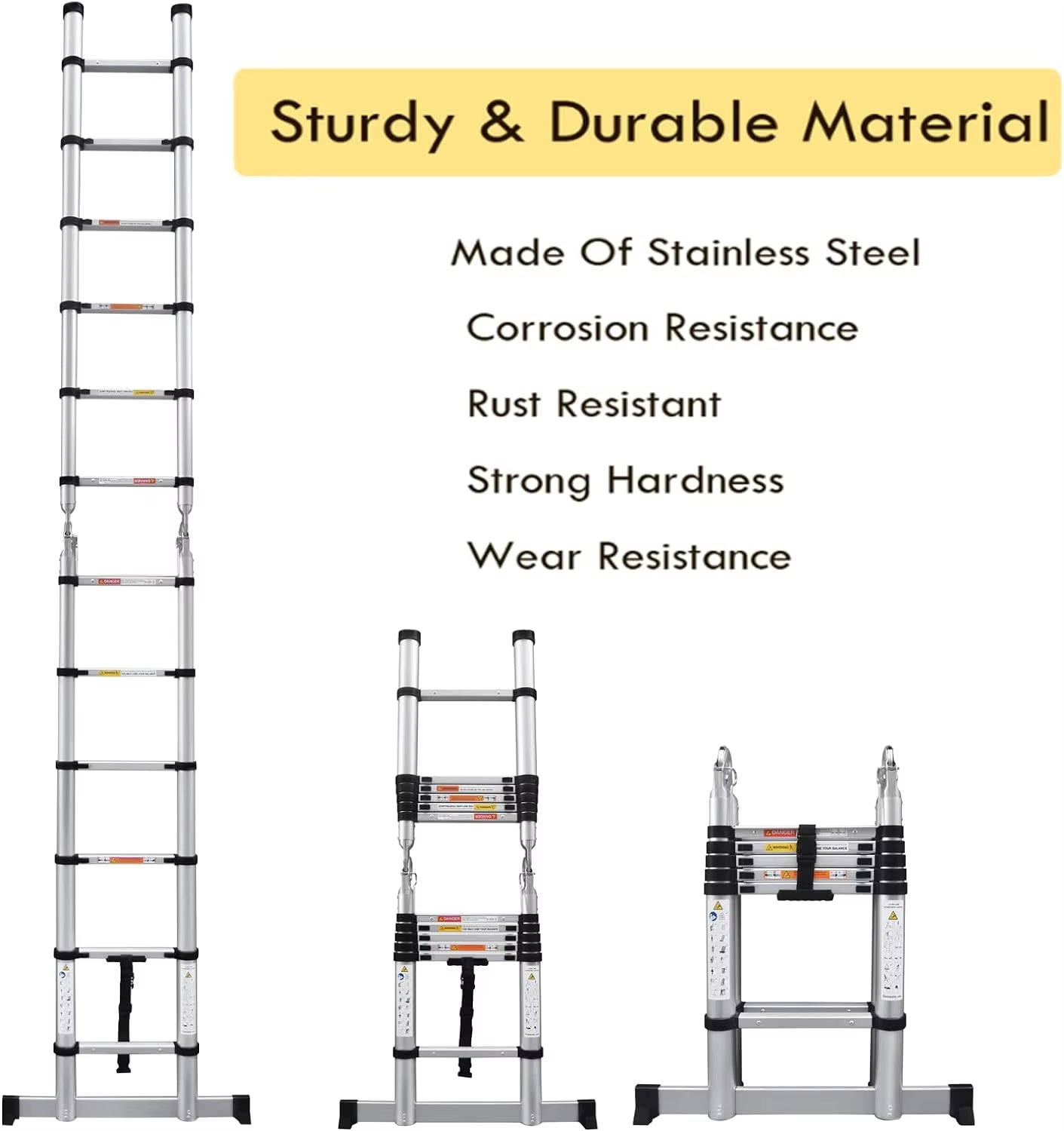 Telescoping Ladder, Portable Telescopic Extension 3.8M(1.9M+1.9M) Tall Multi Purpose Loft Ladder, Stainless Steel Frame Folding