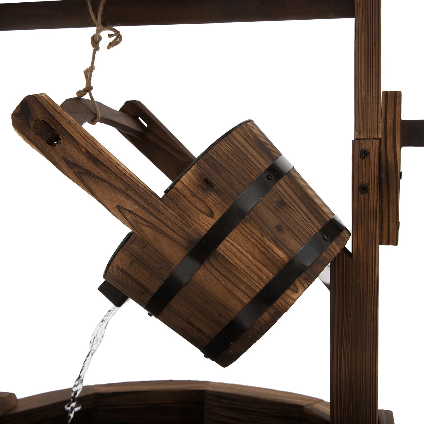 Wooden Garden Wishing Well Fountain with Pump and Barrel Waterfall