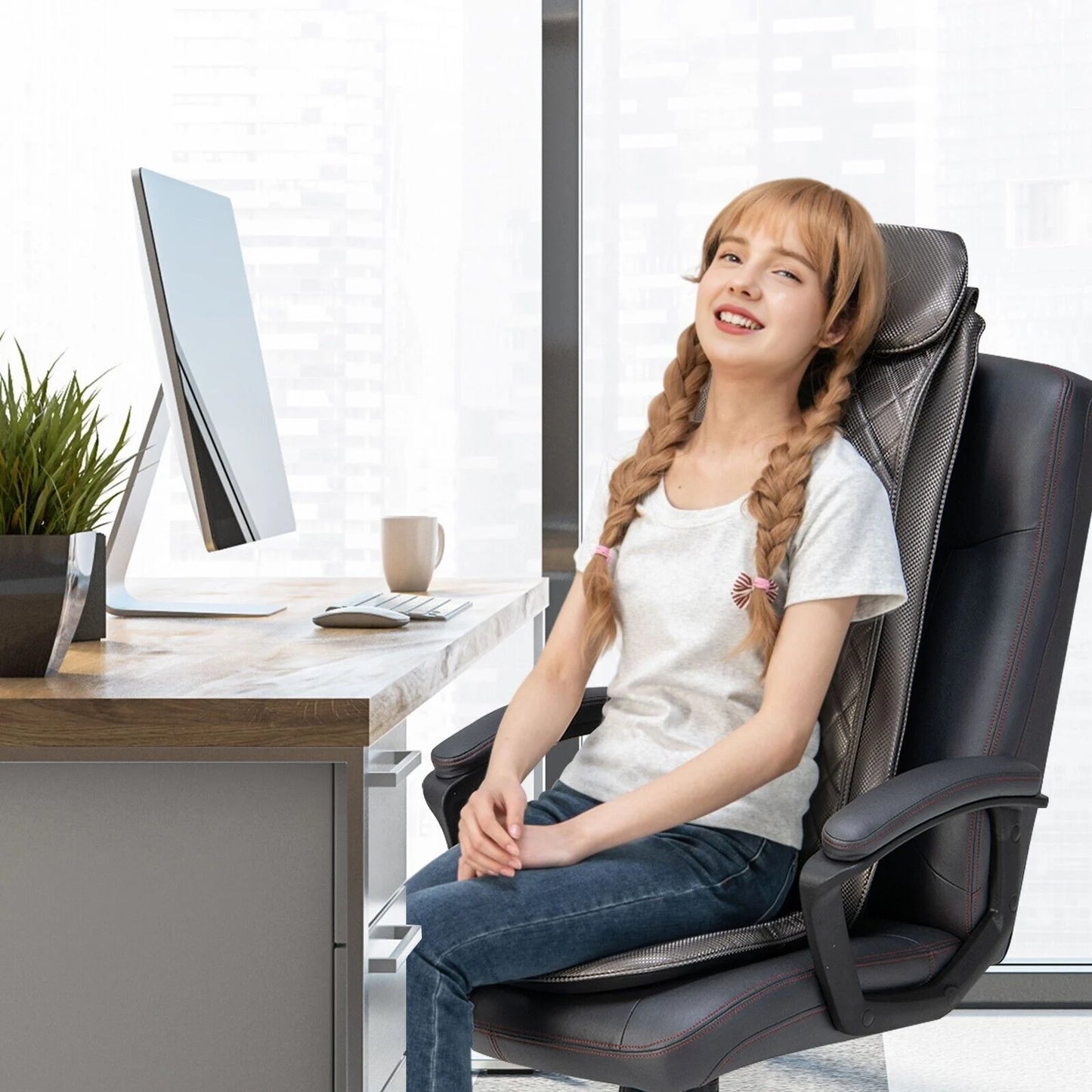 Back Massager with Heat Vibration and Removable Neck Pillow