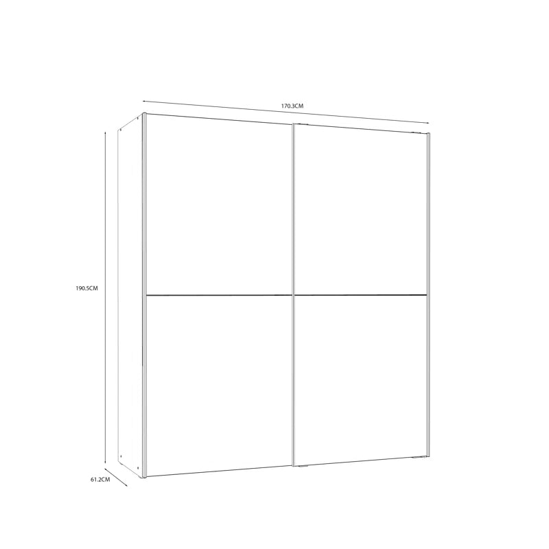Double Sliding Door Wardrobe with Oak and Concrete Finish, 170,3 Cm W X 190,5 Cm H X 61,2 Cm D
