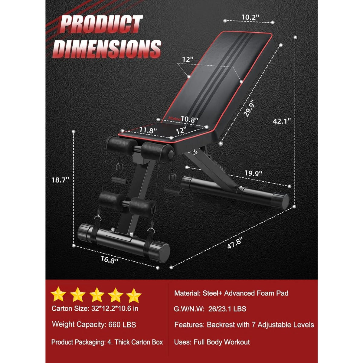 Adjustable Weight Bench - Utility Weight Benches for Full Body Workout, Foldable Flat/ Incline/ Decline FID Bench Press for Home Gym