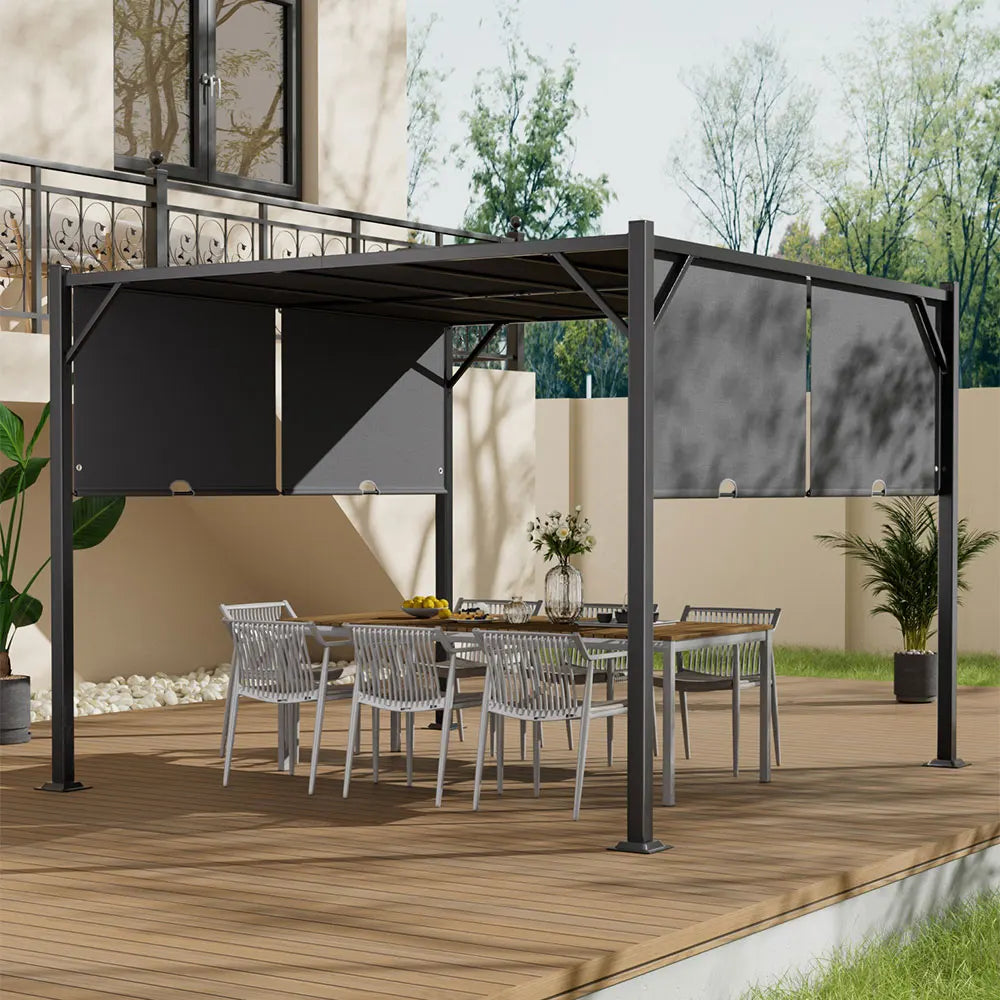Outdoor Retractable Pergola, Aluminum Pergola Patio, with Retractable Sun Shade Canopy for Gardens, Backyards Decks