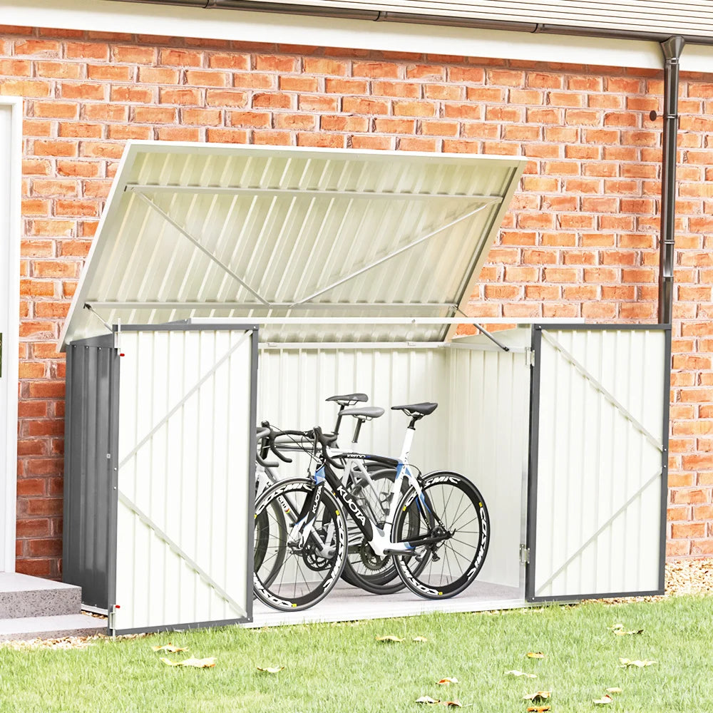 Secure Outdoor Bike Shed – Weather-Resistant Steel Storage for Multiple Bicycles, 210X105X130Cm, Grey, Lockable Doors