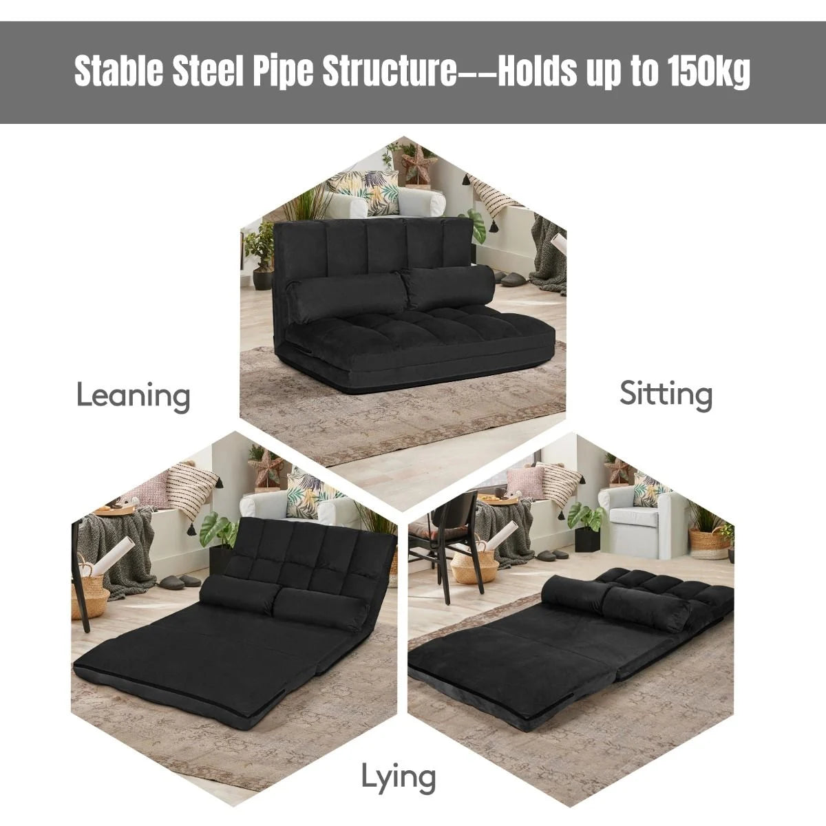 2 in 1 Folding Floor Lazy Sofa Bed with 6 Adjustable Seat Positions and 2 Pillows
