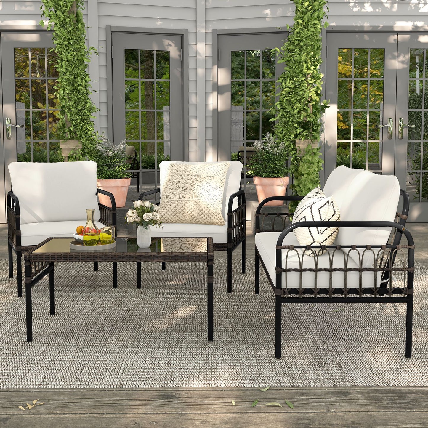 Luxurious 4-Piece Patio Furniture Set with Plush Cushions for Ultimate Comfort