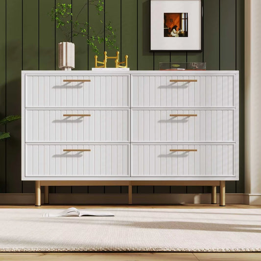 Sideboard Cabinet for Living Room Chest of Drawers with 6 Drawers 40D X 120W X 75H CM (White)