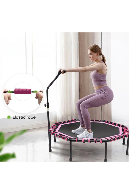 51 Inch Black Pink Octagonal Garden Trampoline Fitness Trampoline with Adjustable T-Bar Handle for Kids Adults