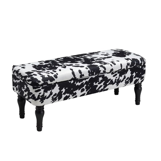 Cow Print Velvet Upholstered Storage Bench Living Room Shoe Changing Stool Leisure Stool Furniture