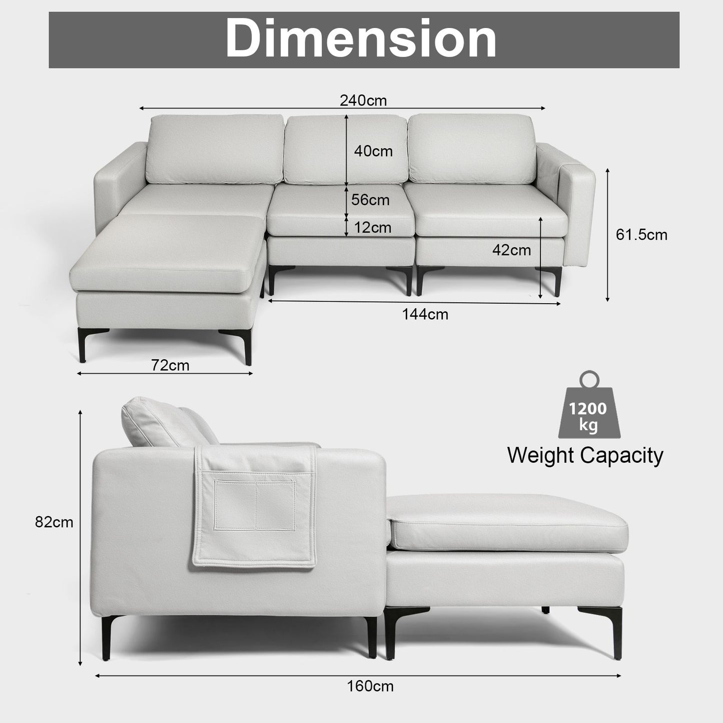 Stylish Modular L-Shaped Sofa with Reversible Ottoman & Convenient Built-In Socket