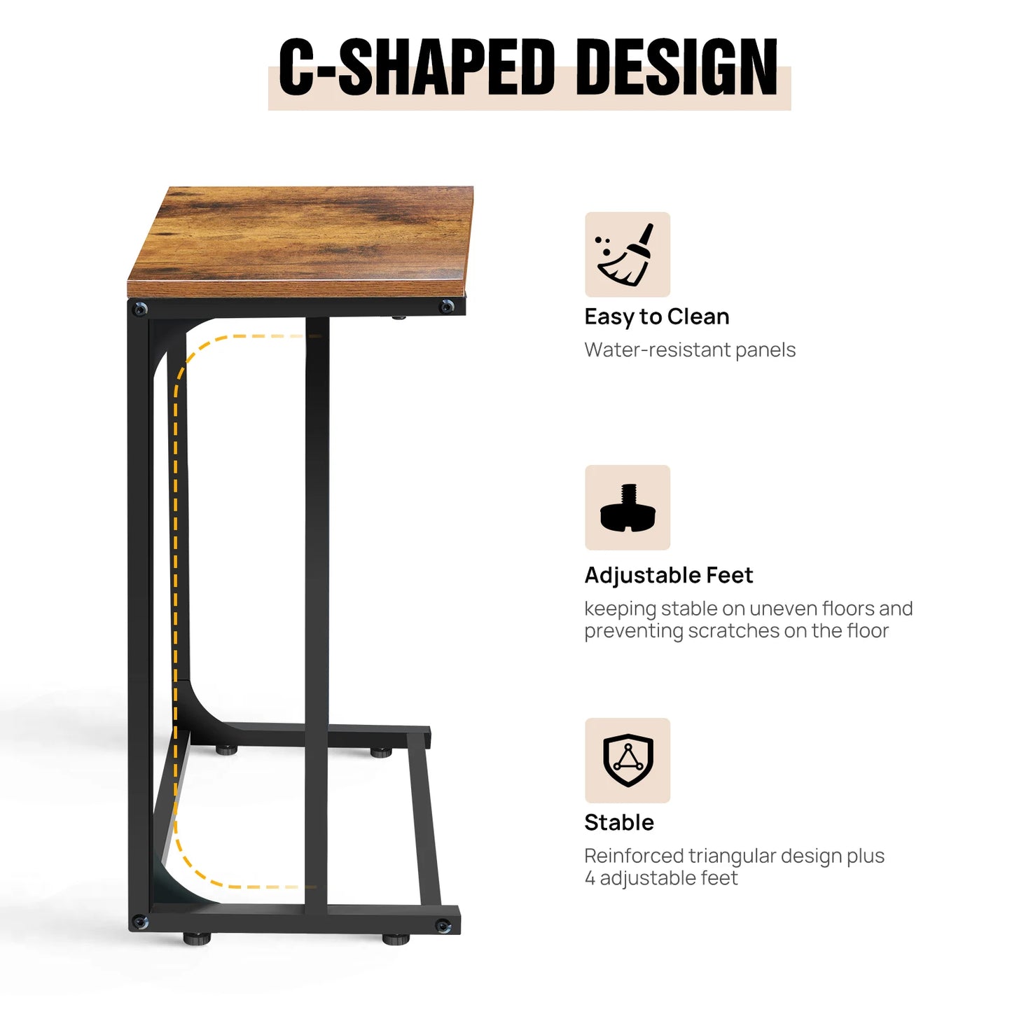 BRIEFNESS C-Shape Side Table Snack Table Bedside Table Sofa End Side Table Laptop Table Living Room Desk C-Shaped Workbench