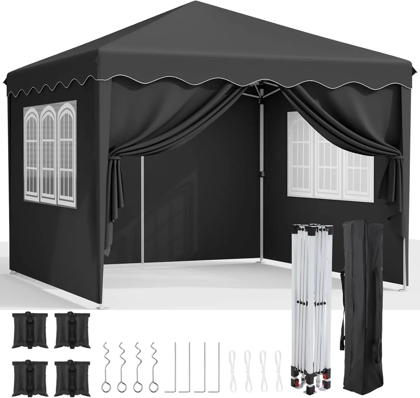 Pop up Canopy with Sidewalls,Outdoor Winter Gazebo, 10'X10'(3X3M) Party Tent, Adjustable Leg Heights, Windows, Wheeled Carry Bag