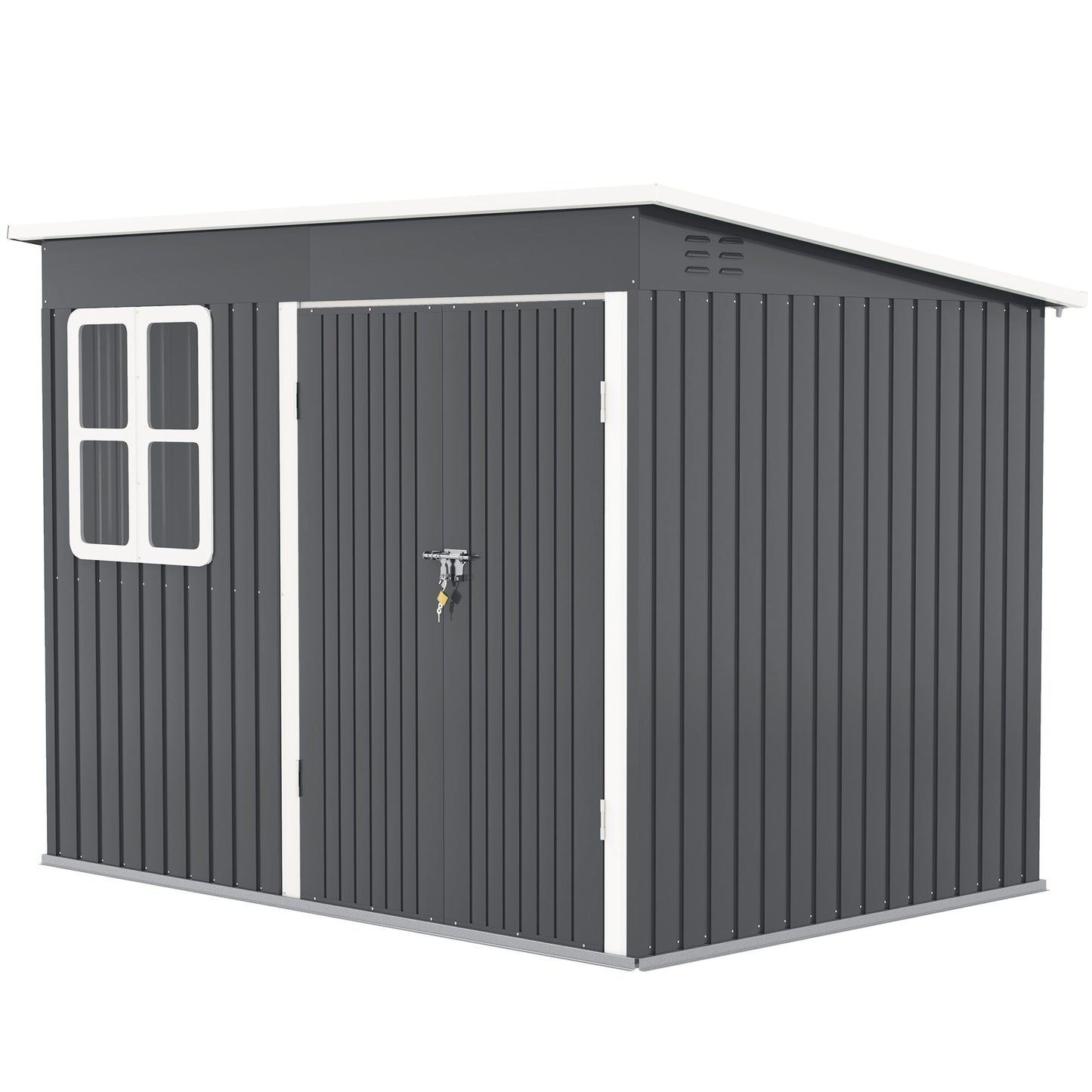 8.5x6 ft Galvanised Steel Garden Shed with Foundation Kit – Grey