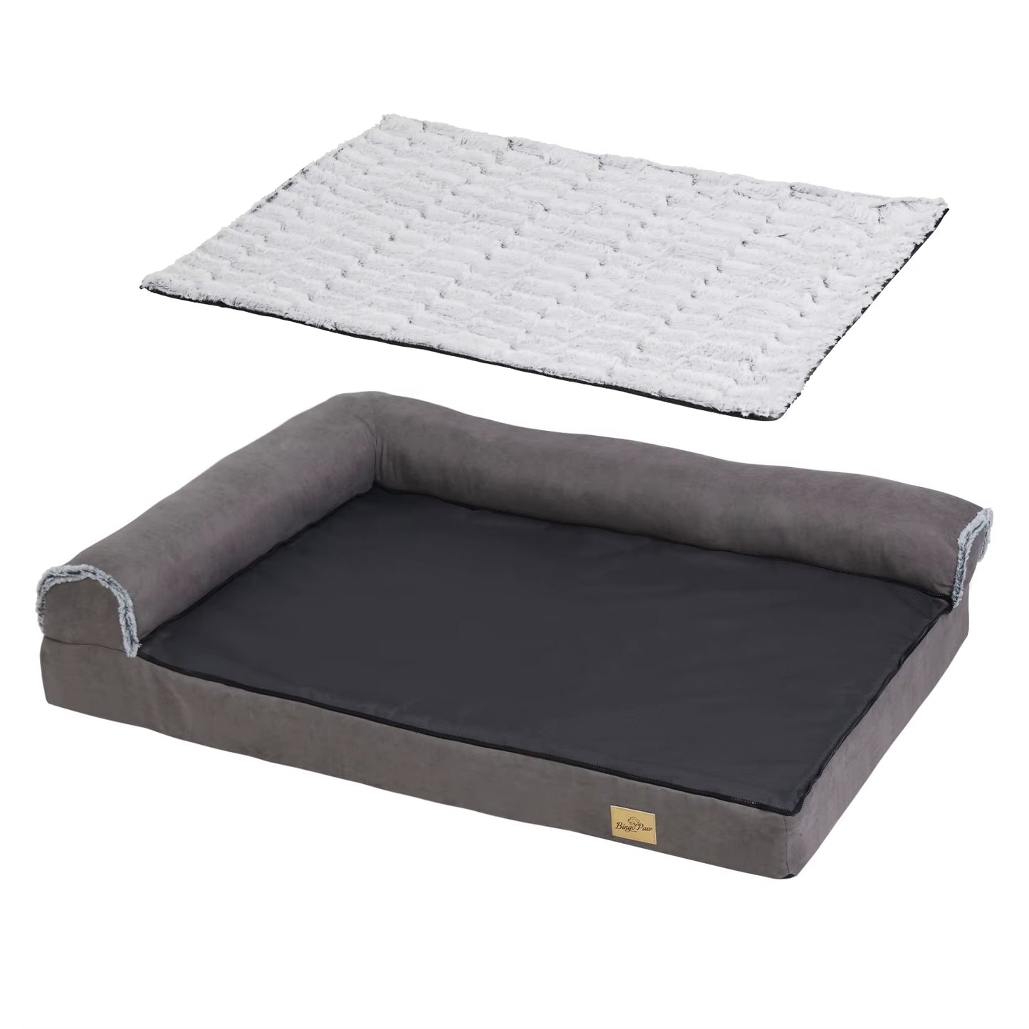 Bigngopaw Heavy Duty Dog Bed for Large Medium Super Soft L-Shape Pet Calming Bed Chaise Sofa Kennel Mat W/ Removable Plush Cover