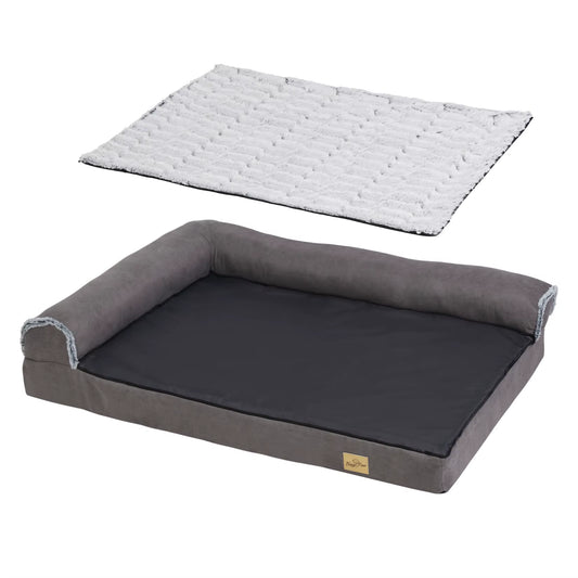 Bigngopaw Heavy Duty Dog Bed for Large Medium Super Soft L-Shape Pet Calming Bed Chaise Sofa Kennel Mat W/ Removable Plush Cover