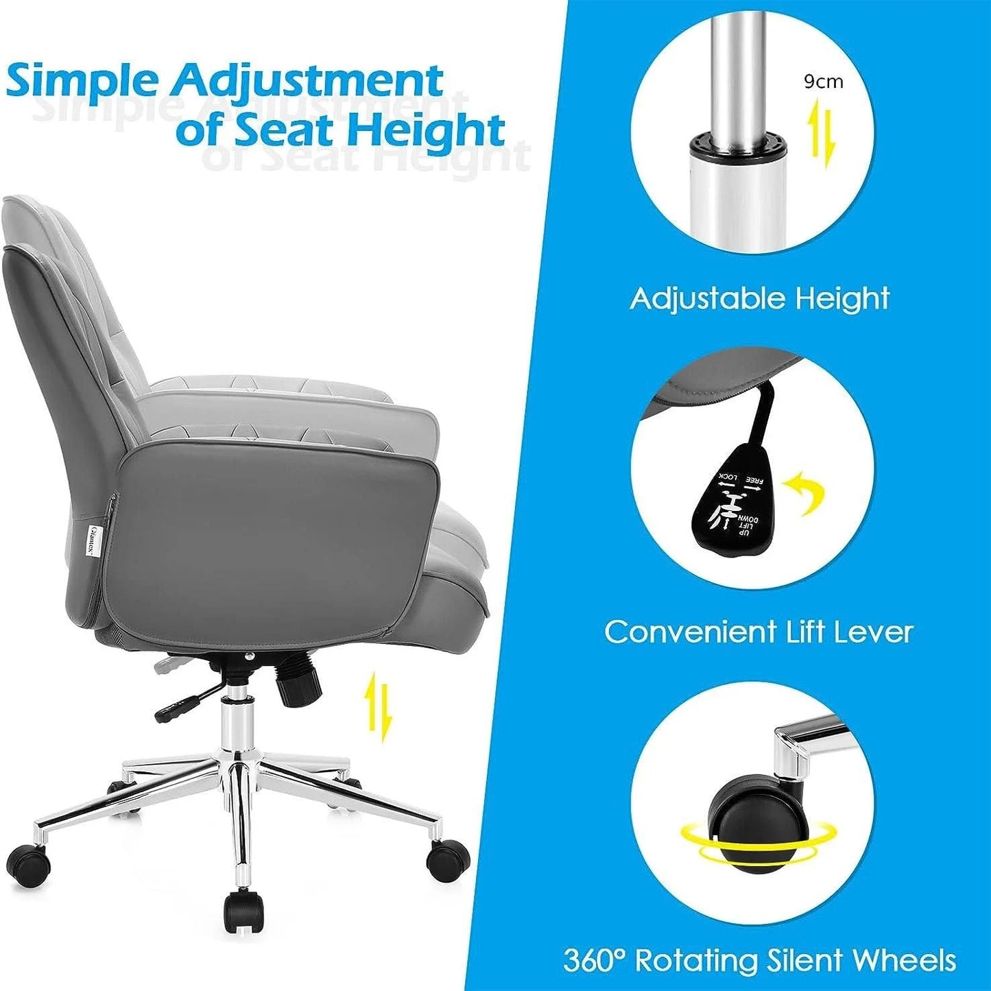 Adjustable Swivel PU Leather Office Chair with Rocking Function