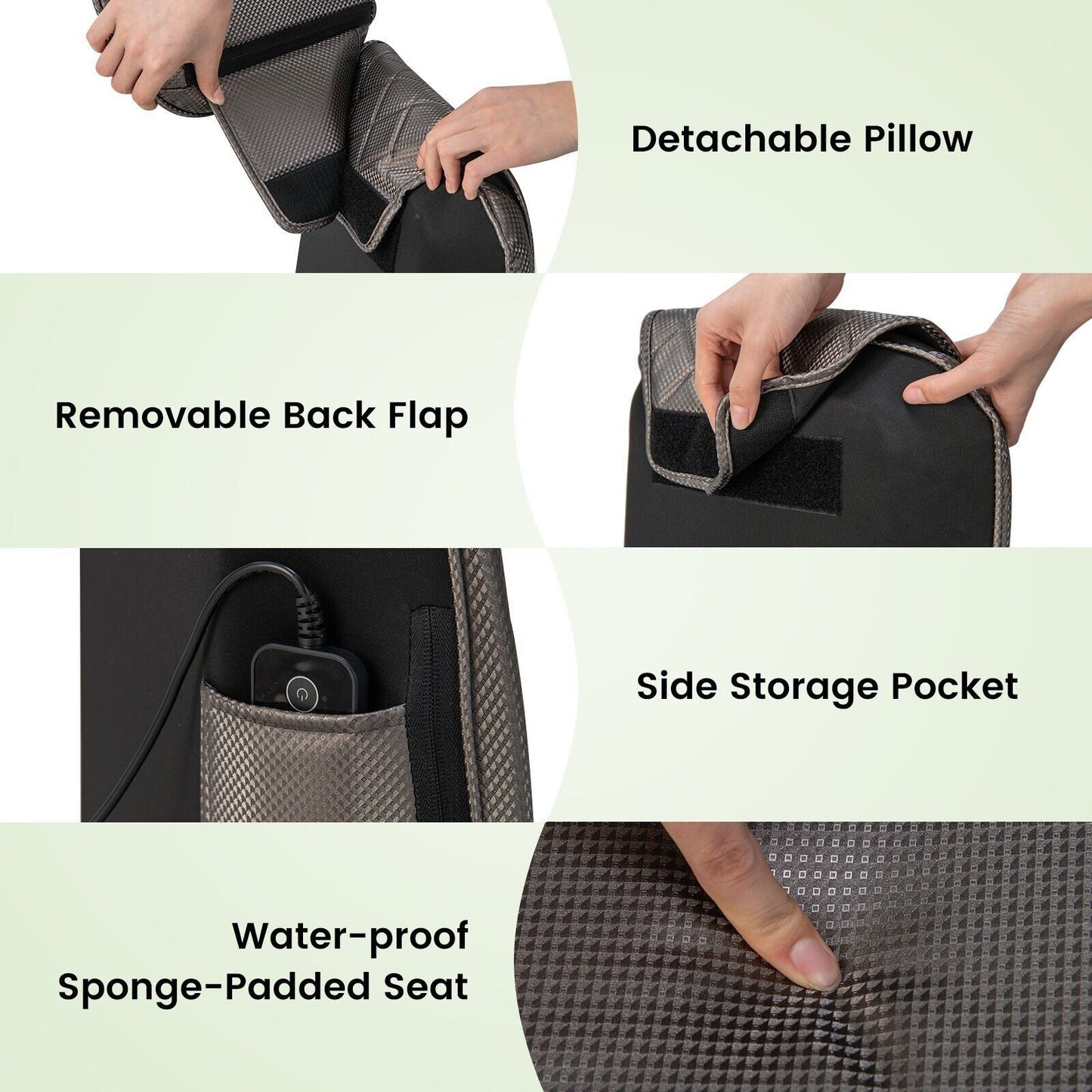 Back Massager with Heat Vibration and Removable Neck Pillow