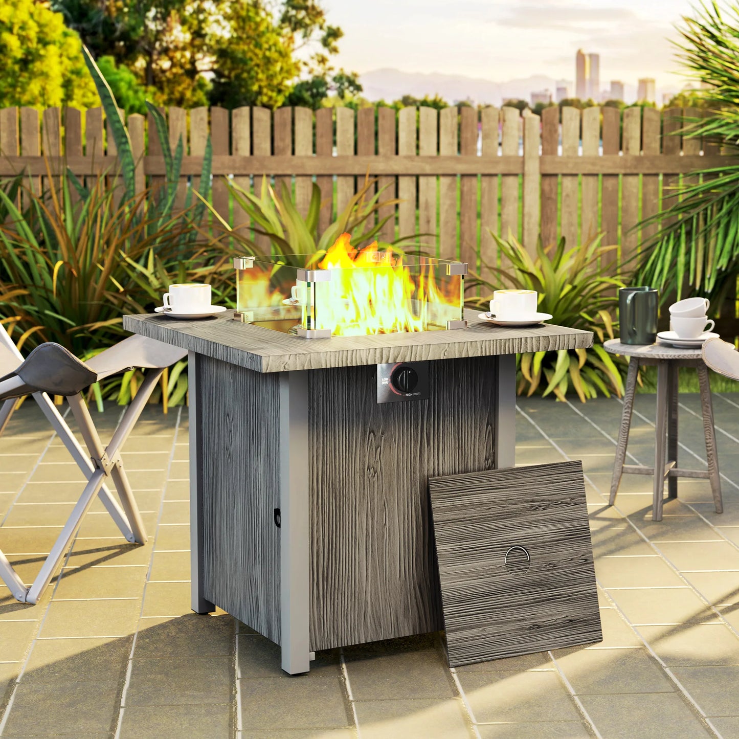 40,000 BTU Propane Gas Fire Pit Table for Outdoor Use, Smokeless Heating Solution for Gardens
