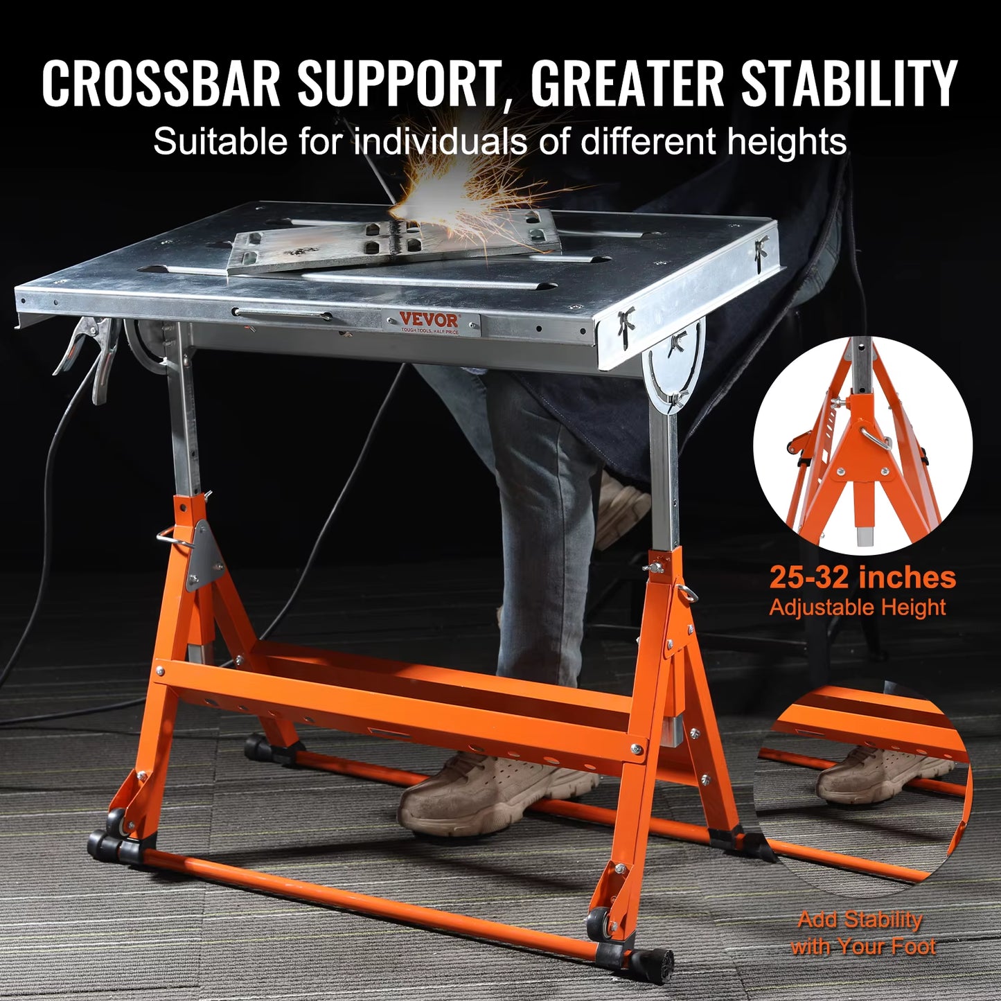 Versatile Foldable Welding Table - Adjustable Height Portable Workbench with Steel Top (18/20/24 Inch)