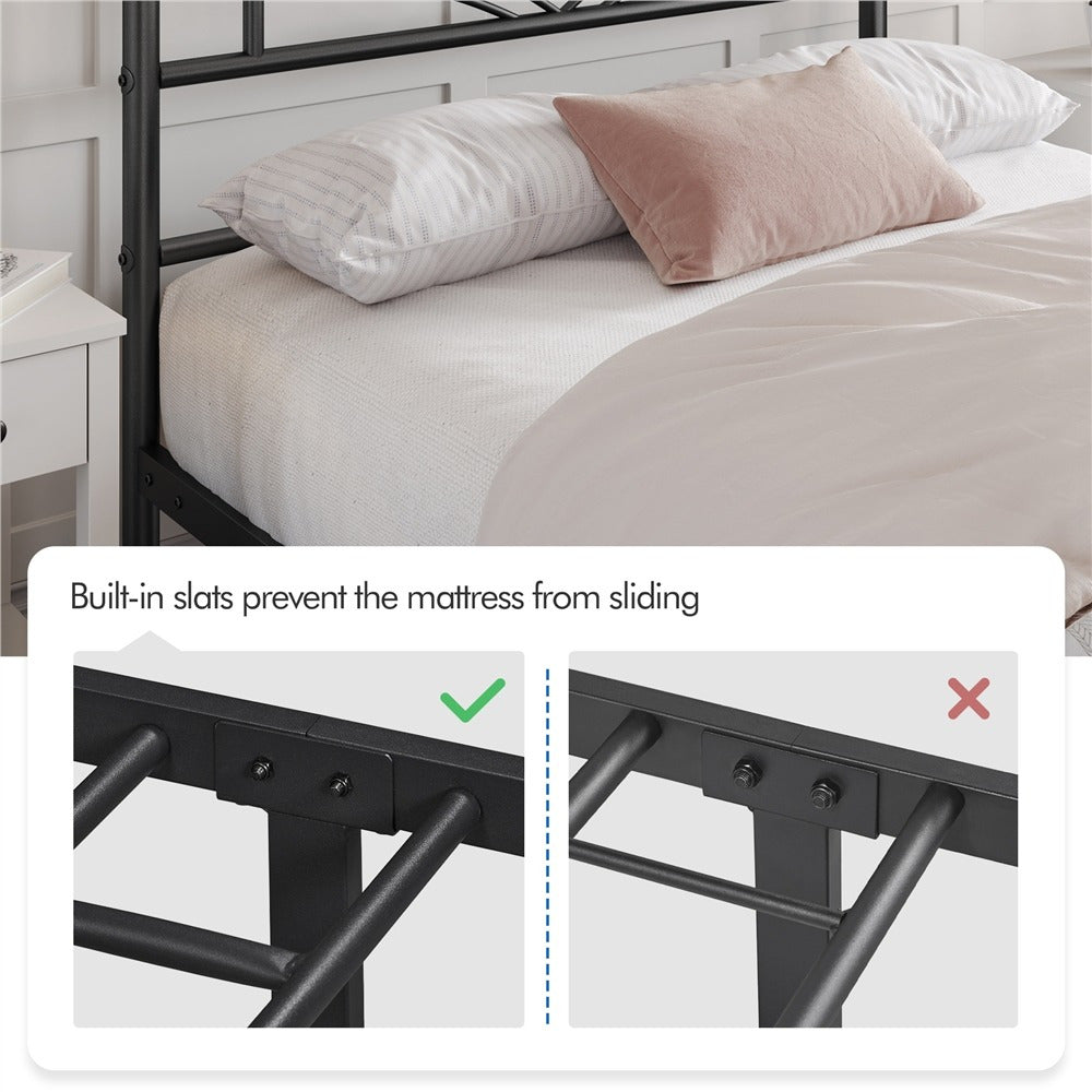 Single Metal Platform Bed Frame, Mattress Foundation with Cloud-inspired Design Headboard Easy Assembly