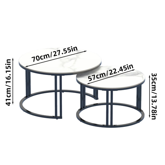Modern Nesting Coffee Table Set of 2, Center Table with Sintered Stone Top and Metal Base for Living Rooms, Apartments