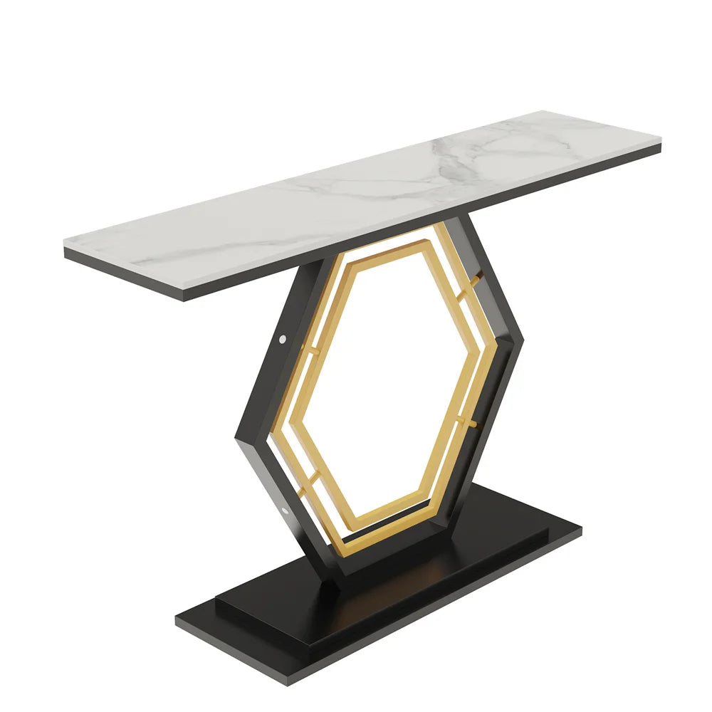 Console Table for Entryway with Geometric Base Sleek Sintered Stone Top Long Accent Table for Hallway,Foyer Decor,Stora