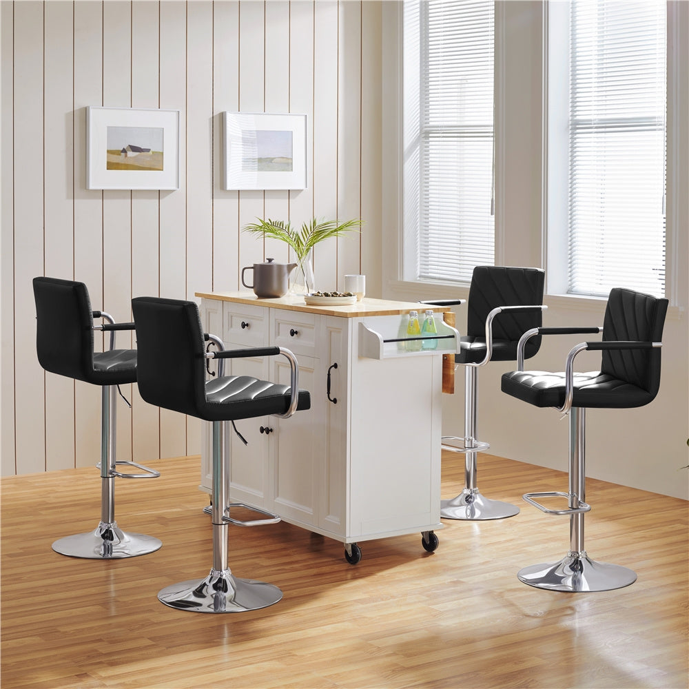 2PCS Bar Kitchen Counter PU Leather Dining Chairs Modern Height Adjustable Swivel Bar with Backrest and Footrest