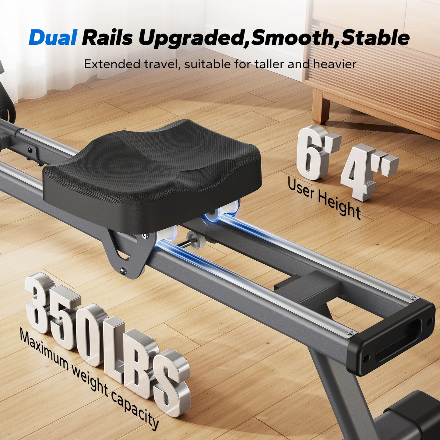 Q1S Rowing Machine Magnetic Rower Machine for Home 16 Levels Quiet Resistance Dual Slide Rail Max 350Lb Weight Capacity
