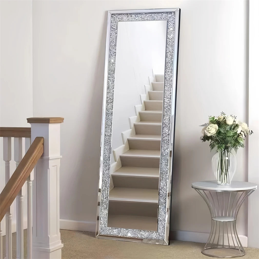 XXXL Large Elegant Diamond Decorative Wall Mirror with Crushed Crystal Finish - Full Length Design