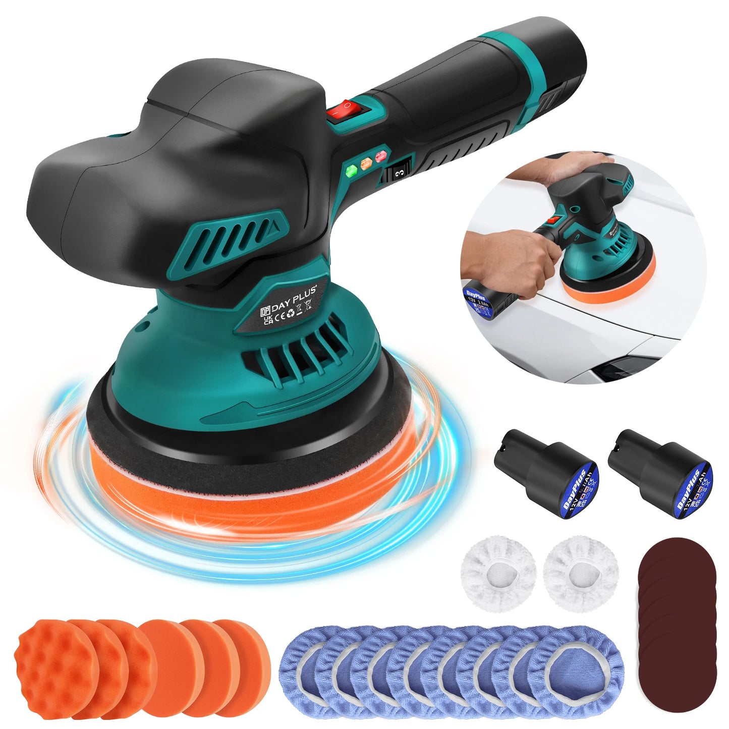 Cordless Car Buffer Polisher Car Buffers and Polishers Kit,8 Variable Speed ,2*12V 2.0Ah Batteries