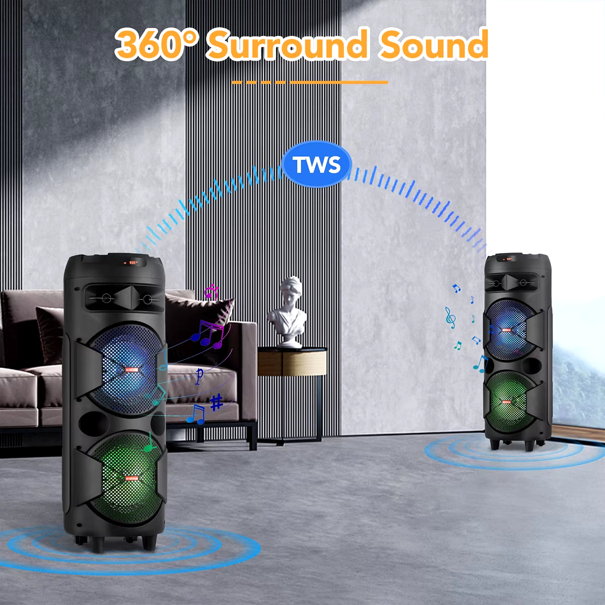 Ultimate Portable Dual 8-Inch Woofer Wireless Speaker System with LED Lights, Microphone, and Powerful Bass - Rechargeable and Ready to Rock!