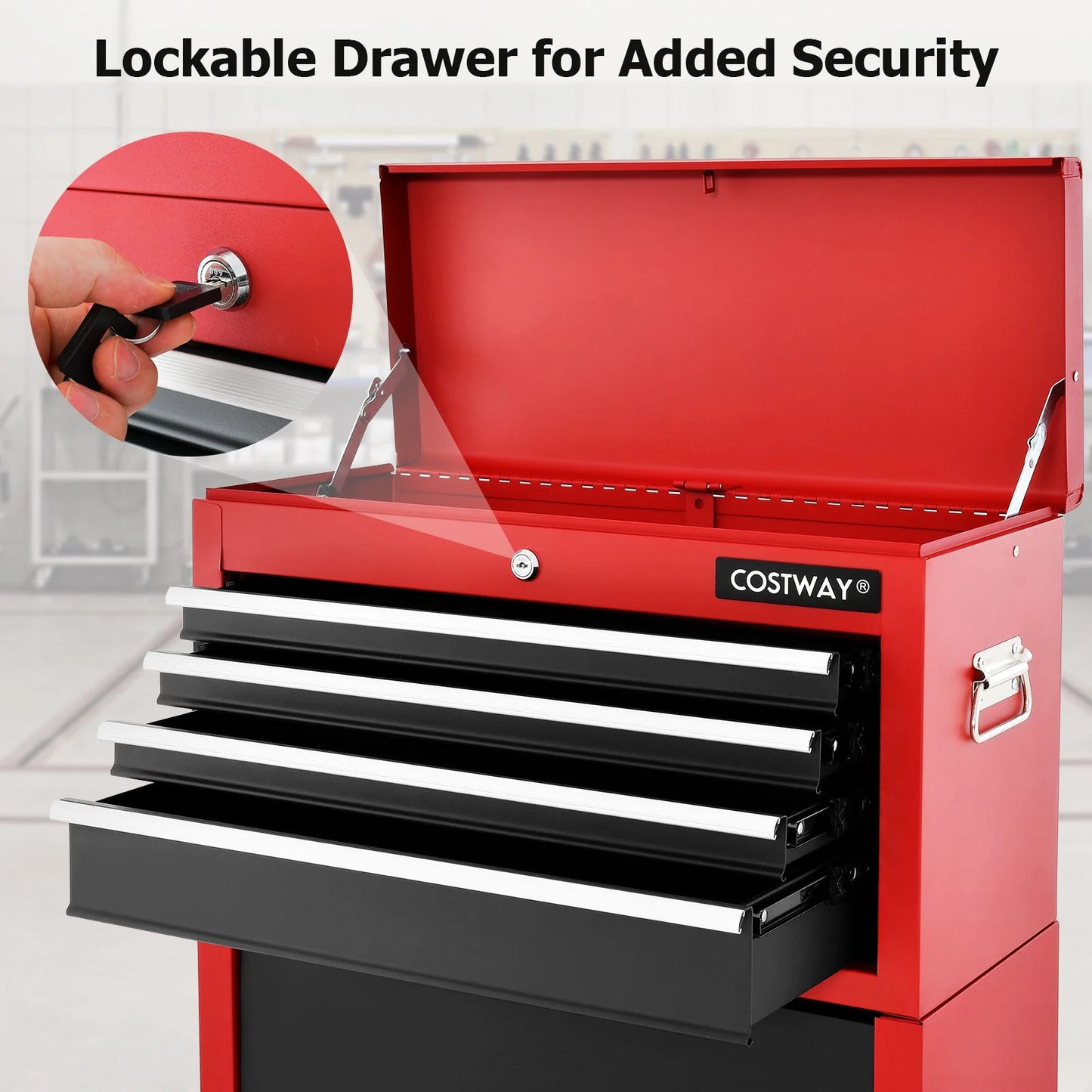 Lockable Tool Storage Cabinet with Handle, Drawers, Wheels and EVA Liner