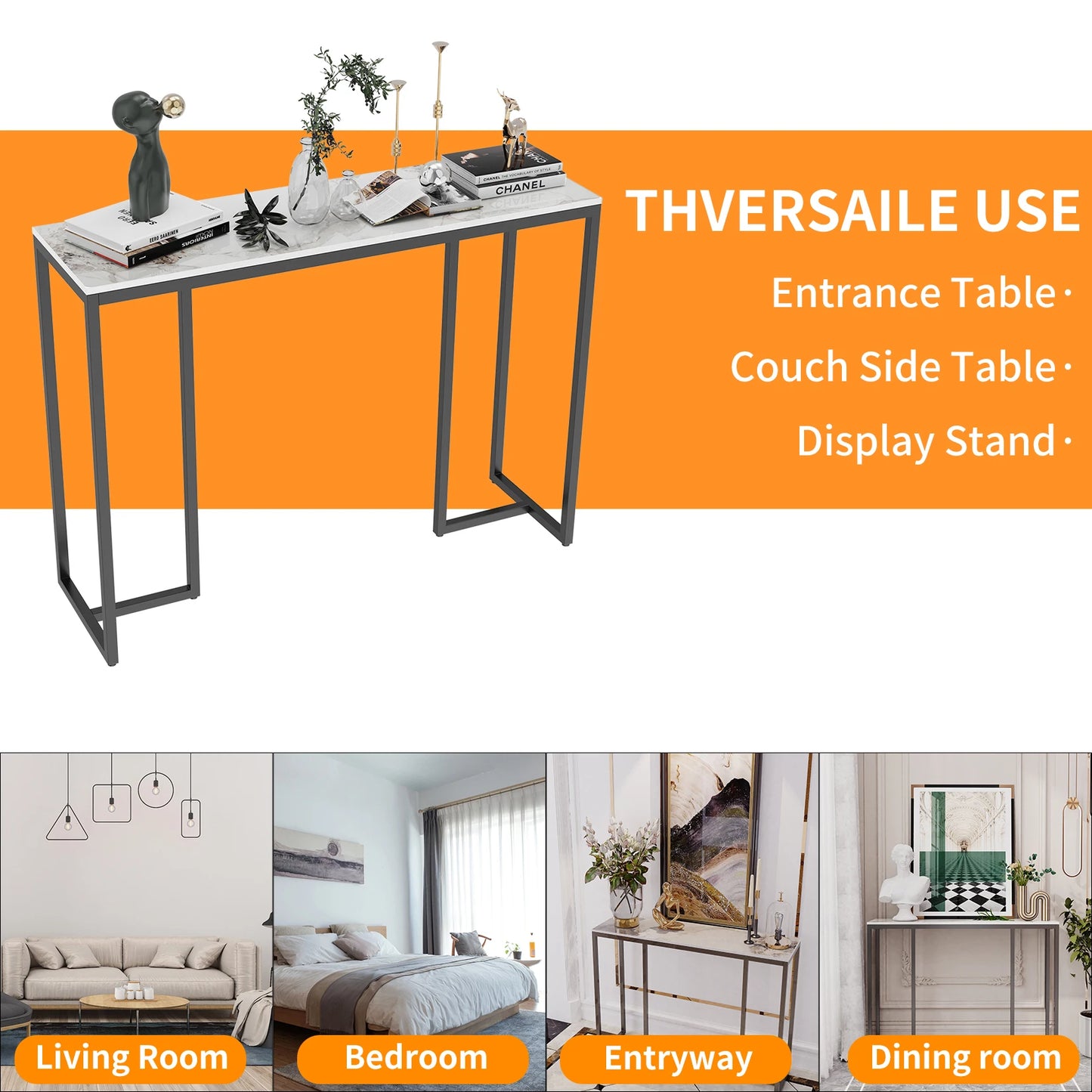 Modern Marble Console Table with Metal Frame for Entryway and Living Room Display