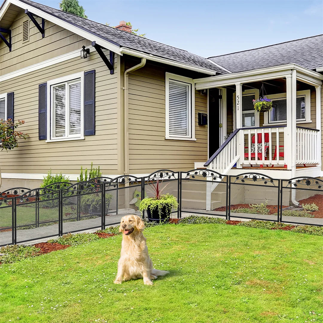 Versatile 5-Piece Black Metal Dog Playpen & Stylish Garden Barrier for Outdoor Spaces
