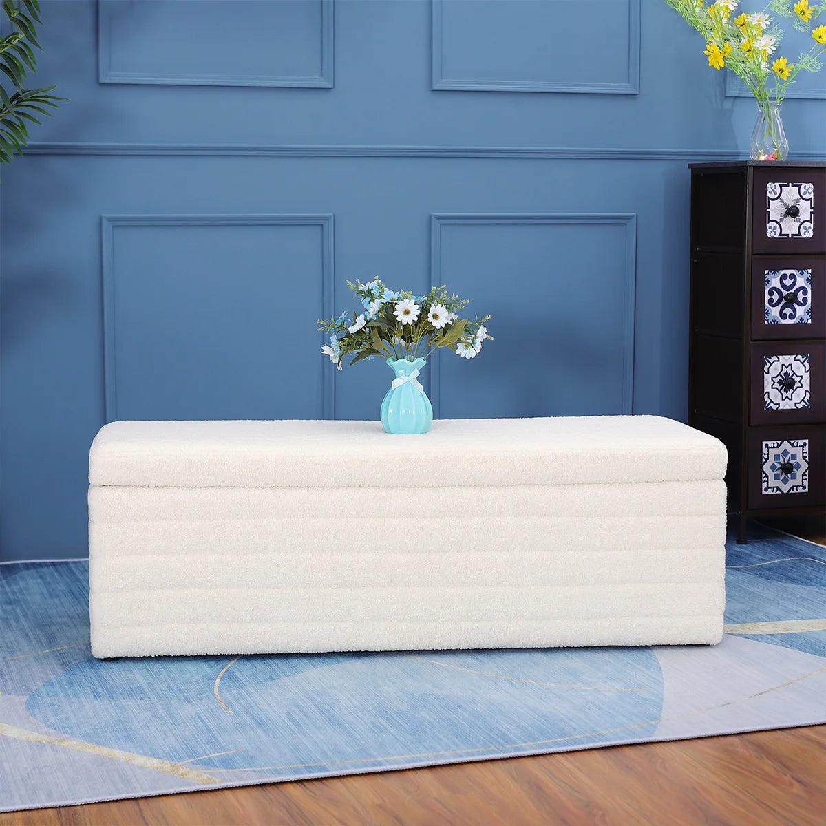 Chic Teddy Upholstered Ottoman Storage Bench - Stylish Boucle Footstool for Bedroom, Living Room & Entryway
