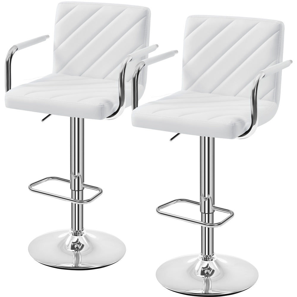 2PCS Bar Kitchen Counter PU Leather Dining Chairs Modern Height Adjustable Swivel Bar with Backrest and Footrest
