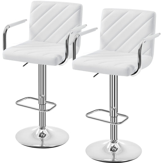 2PCS Bar Kitchen Counter PU Leather Dining Chairs Modern Height Adjustable Swivel Bar with Backrest and Footrest