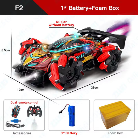 F1 RC Drift Car with LED Lights & Music - 2.4G Gesture Control Stunt Car for Kids - 4WD Electric Fun!
