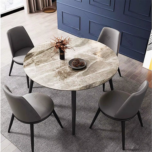 Stylish 80cm Round Marble Top Dining Table - Perfect for Living Room, Restaurant, or Kitchen Seating for 4